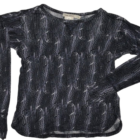 ISABEL MARANT POUR H&M SIZE YOUTH 10 12 WOMENS XS FEATHER PRINT BLOUSE TOP TEE - Picture 4 of 8